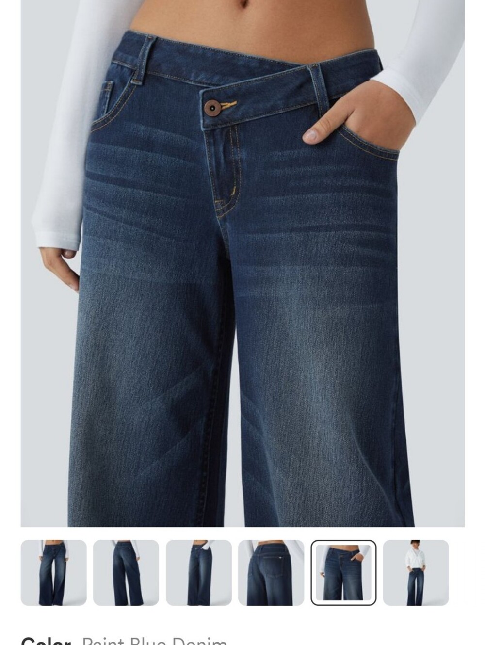 Halara Flex Denim, Wide-Leg, Low Rise Jeans in Paint Blue Color - Picture 4 of 8